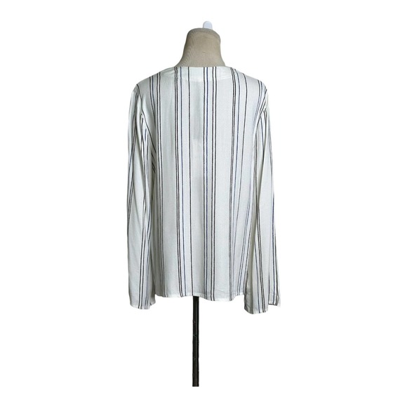 WAYF Cream with Brown Blue Stripes Long Sleeves Lace Up Tunic size Small - Picture 8 of 9